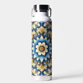 Blauer Ton Blumendesign Trinkflasche