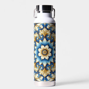 Blauer Ton Blumendesign Trinkflasche