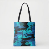 Blauer Ton Camouflage Muster mit Monogramm Tasche (Vorderseite)