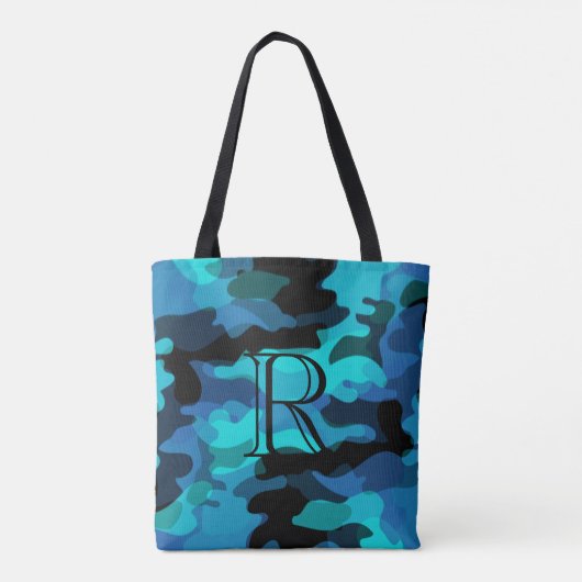 Blauer Ton Camouflage Muster mit Monogramm Tasche (Rückseite)
