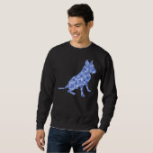 Blauer Ton sitzender Pit Bull Dog Breed Scoop Sweatshirt (Vorne ganz)