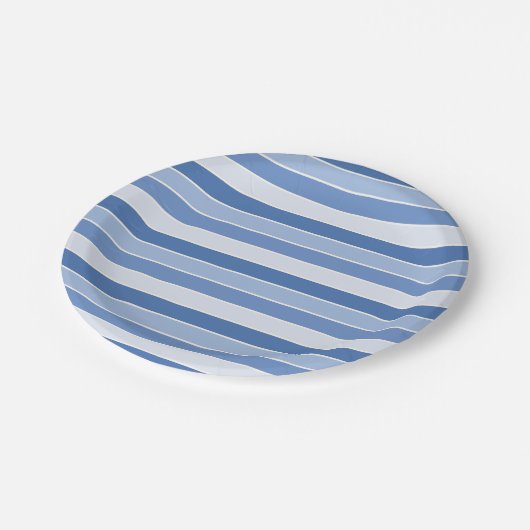 Blauer Ton und Creme Streifen Pappteller (Schrägansicht)