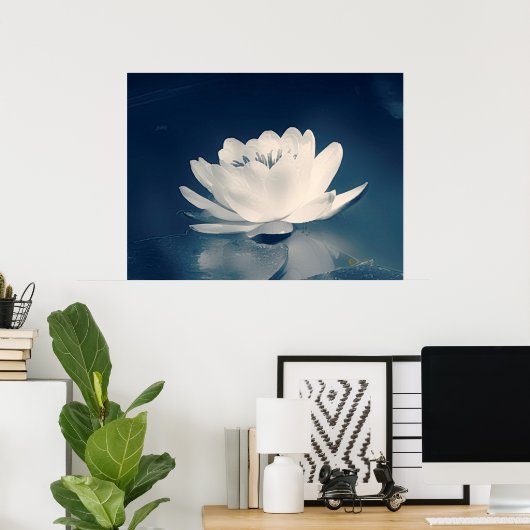 Blauer Toner Lotus Blume Poster (Heimbüro)
