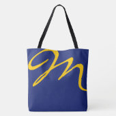 Blauer Totbeutel mit gelbem Anfangsbuchstaben Tasche (Rückseite)