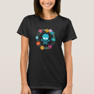 Blauer Totenkopf-Blumenkranz-Rebellischer Gärtner T-Shirt
