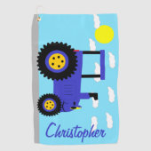 Blauer Traktor Design personalisiert Golfhandtuch (Vorderseite)