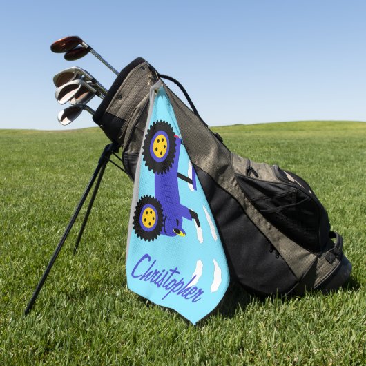 Blauer Traktor Design personalisiert Golfhandtuch (Gras)