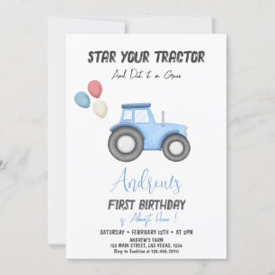 Blauer Traktor jedes Alter, Geburtstag Einladung