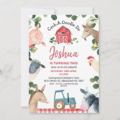 Blauer Traktor Karierter Bauernhof Geburtstag Einladung (Vorderseite)