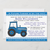 Blauer Traktor Kinderdusche Einladung (Vorderseite)