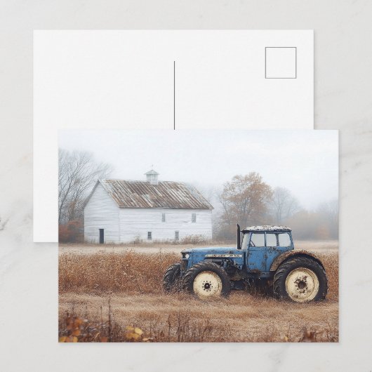 Blauer Traktorenständer und Feld Postkarte (Vorne/Hinten)