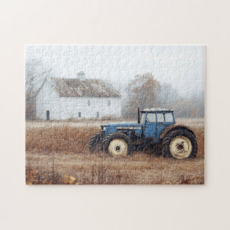Blauer Traktorenständer und Feld Puzzle