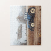Blauer Traktorenständer und Feld Puzzle (Vertikal)
