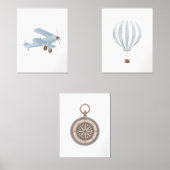 Blauer Transport Kinderzimmer Decor Biplane Kompas Bilderwand Sets (Vorderseite)