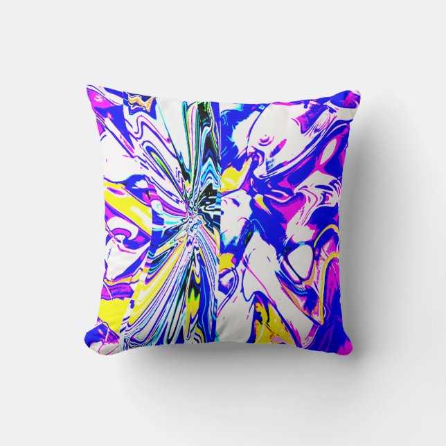 Blauer Traum Abstrakte Blume mit Rosa und Gelb Kissen (Vorderseite)