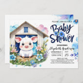 Blauer Traum der Schweinefarm Baby-Dusche Einladung (Vorne/Hinten)