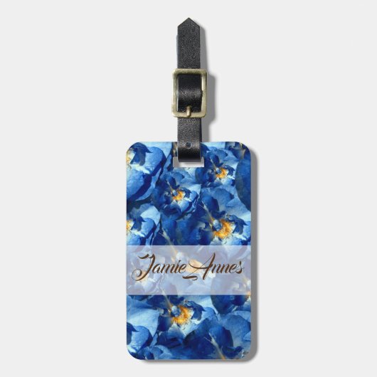 Blauer Traum, Rose Blumenstempel Gepäckanhänger (Vorderseite vertikal)