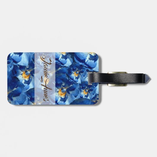 Blauer Traum, Rose Blumenstempel Gepäckanhänger (Rückseite horizontal)