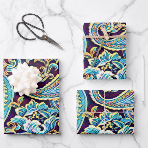 Blauer Traum Vintag Paisley Geschenkpapier Set