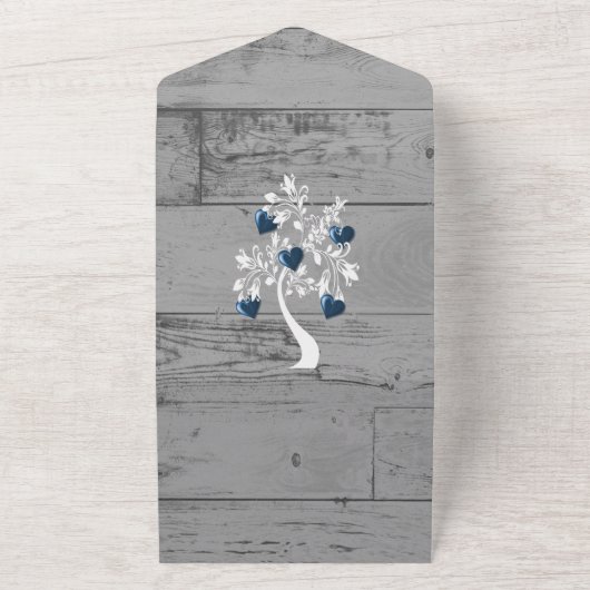 Blauer Tree des Herzens in einer Hochzeit All In One Einladung (Außenbereich)