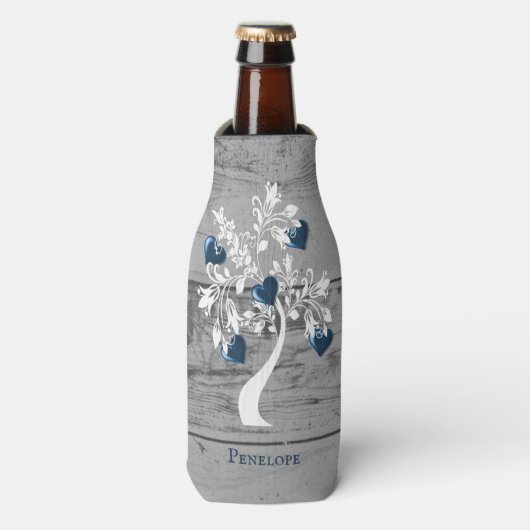 Blauer Tree des Herzens Personalisierte Flasche Co Flaschenkühler (Flaschenvorderseite)