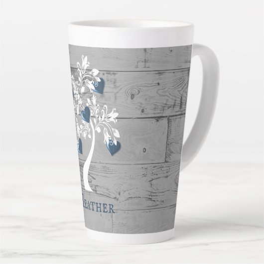 Blauer Tree des Herzens Personalisierte Latte-Tass Milchtasse (Rechte Ecke)