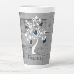Blauer Tree des Herzens Personalisierte Latte-Tass Milchtasse