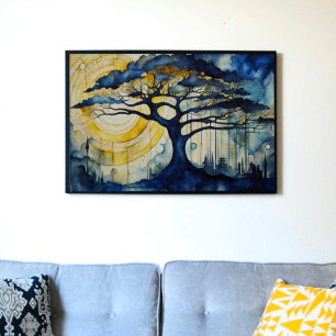 Blauer Tree im Dekoupage-Tissue des Mondlichts Seidenpapier