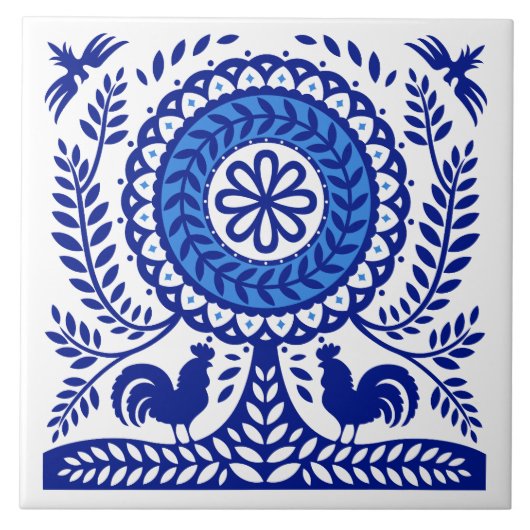 Blauer Tree Polnischer Folk Tile Fliese (Vorderseite)