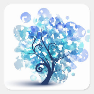 Blauer Tree Quadratischer Aufkleber