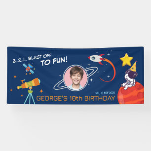 Blauer Trendiger Kosmischer Raketen-Planet-Kinderg Banner