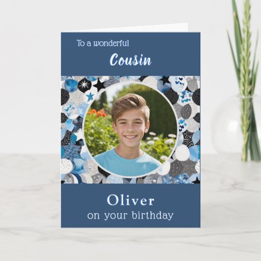 Blauer Trendiger Moderner Geburtstag Cousin Benutz Karte (Vorderseite)