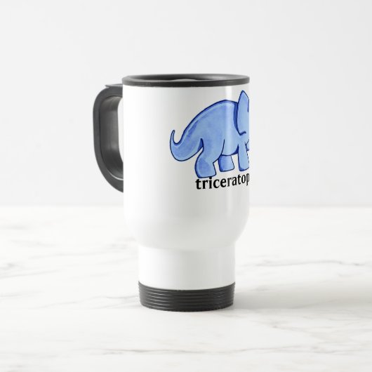 Blauer Triceratops Reisebecher (Vorderseite Links)