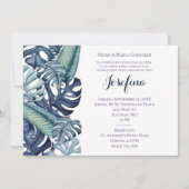 Blauer Tropenblätterstreifen Quinceñera Einladung (Vorderseite)
