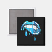Blauer tropfender Lippenstift-Effekt der 80er Magnet (Vorderseite/Rückseite)