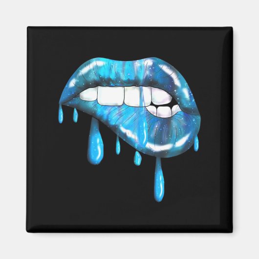 Blauer tropfender Lippenstift-Effekt der 80er Magnet (Vorne)