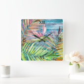 Blauer tropischer Garten Der Vogel des Paradise Pa Quadratische Wanduhr (Zuhause)