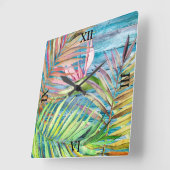 Blauer tropischer Garten Der Vogel des Paradise Pa Quadratische Wanduhr (Winkel)