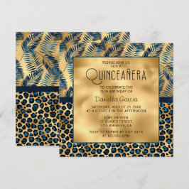 Blauer tropischer Leopard Print Shimmer Quinceañer Einladung