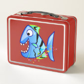 Blauer tropischer Piranha mit Sternen Metall Brotdose (Rückseite)