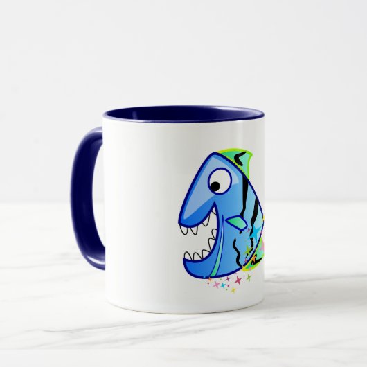 Blauer tropischer Piranha mit Sternen Tasse (Vorderseite Links)