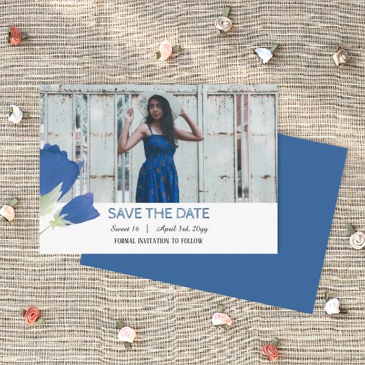 Blauer Tulip, Blütensüß 16 Save the Date Karte