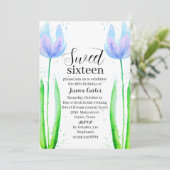 Blauer Tulips Bläsersüß 16 Sechzehn Einladung (Stehend Vorderseite)