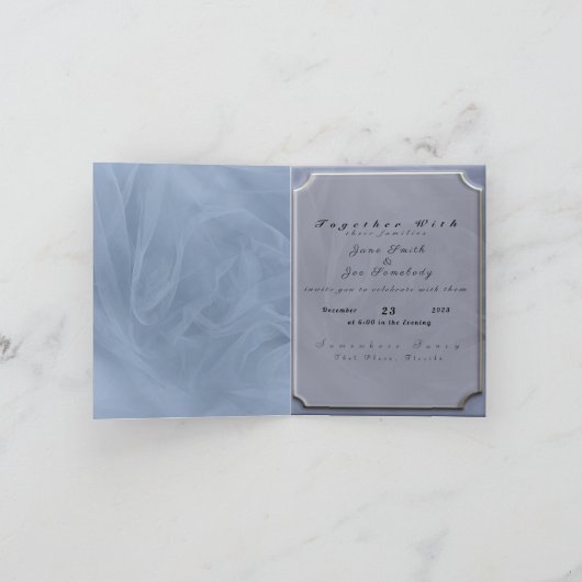 Blauer Tulle Stoff jeder Farbe Einladung (Innenseite)