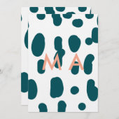 Blauer Tupfen orangefarbener Pastell-Monogramm-Man Einladung (Vorne/Hinten)