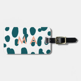 Blauer Tupfen orangefarbener Pastell-Monogramm-Man Gepäckanhänger