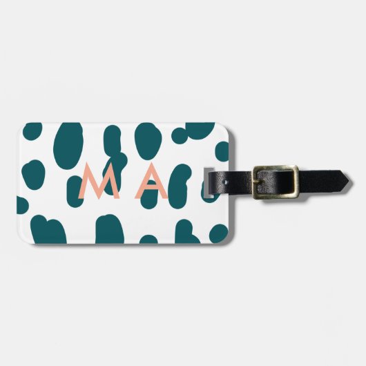 Blauer Tupfen orangefarbener Pastell-Monogramm-Man Gepäckanhänger (Vorderseite horizontal)