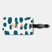 Blauer Tupfen orangefarbener Pastell-Monogramm-Man Gepäckanhänger (Rückseite horizontal)