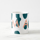 Blauer Tupfen orangefarbener Pastell-Monogramm-Man Kaffeetasse (Mittel)