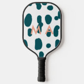 Blauer Tupfen orangefarbener Pastell-Monogramm-Man Pickleball Schläger (Rückseite)